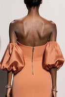 Laden Sie das Bild in den Galerie-Viewer, Orange Meerjungfrau Satin Lange Formelle Kleid mit Ärmel
