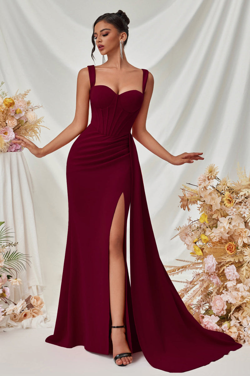 Laden Sie das Bild in den Galerie-Viewer, Einfaches Schwarz Meerjungfrau Lange Ballkleid mit Seitlichem Cape