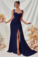 Laden Sie das Bild in den Galerie-Viewer, Einfaches Schwarz Meerjungfrau Lange Ballkleid mit Seitlichem Cape