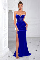 Laden Sie das Bild in den Galerie-Viewer, Glitzer Schwarz Meerjungfrau Korsett Lange Ballkleid mit Schlitz