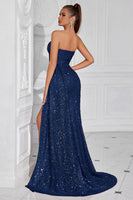 Laden Sie das Bild in den Galerie-Viewer, Glitzer Burgunderrot Pailletten Herz-Ausschnitt Lange Ballkleid mit Seitlichem Cape