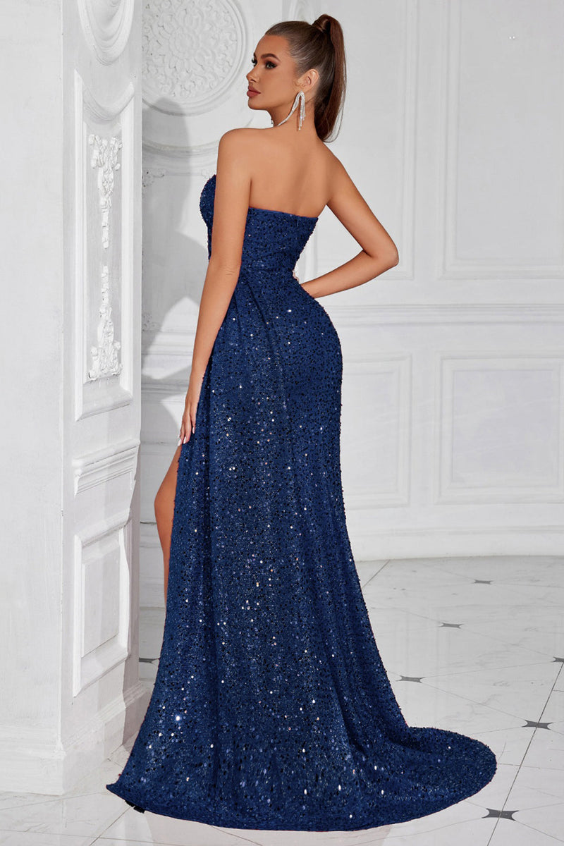 Laden Sie das Bild in den Galerie-Viewer, Glitzer Burgunderrot Pailletten Herz-Ausschnitt Lange Ballkleid mit Seitlichem Cape