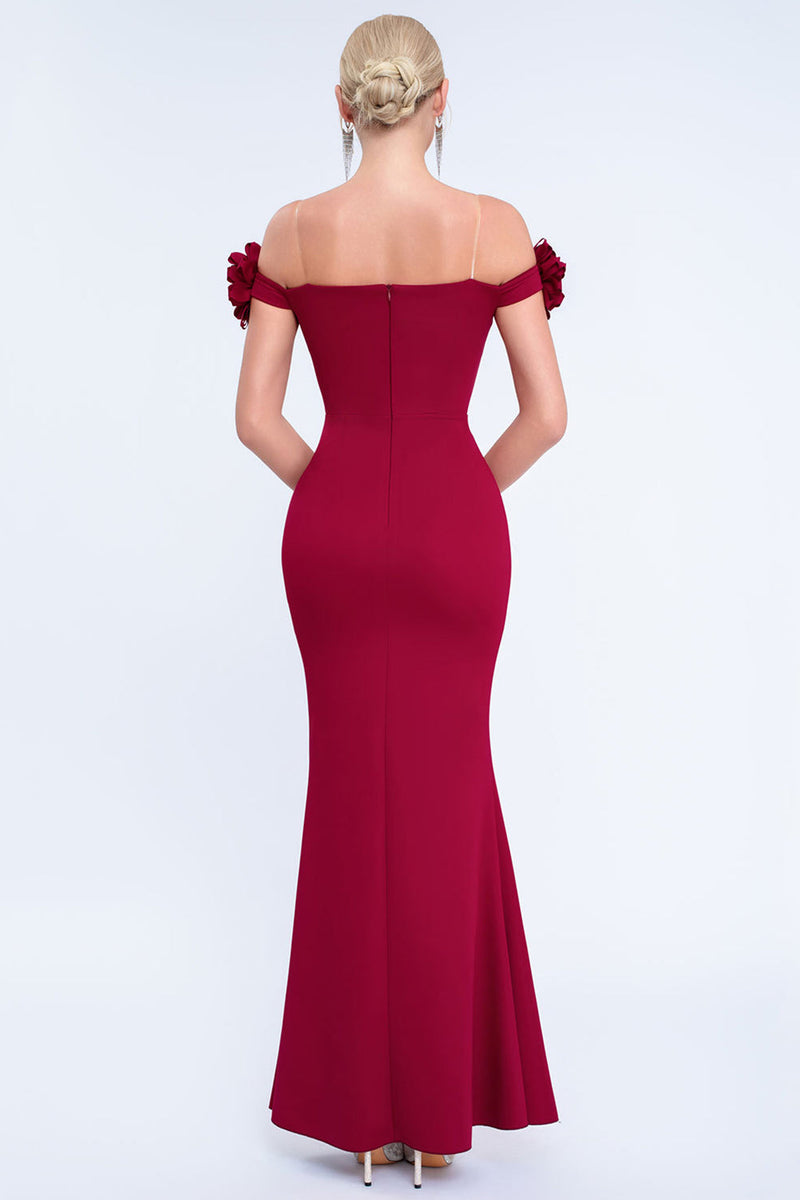 Laden Sie das Bild in den Galerie-Viewer, Rosa Meerjungfrau Schulterfreie Lange Ballkleid mit 3D Blume