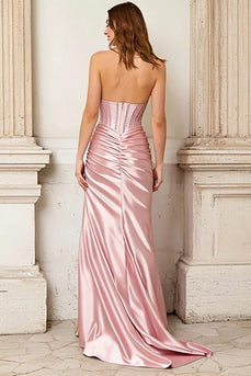 Glitzer Pink Perlen Meerjungfrau Korsett Lange Ballkleid