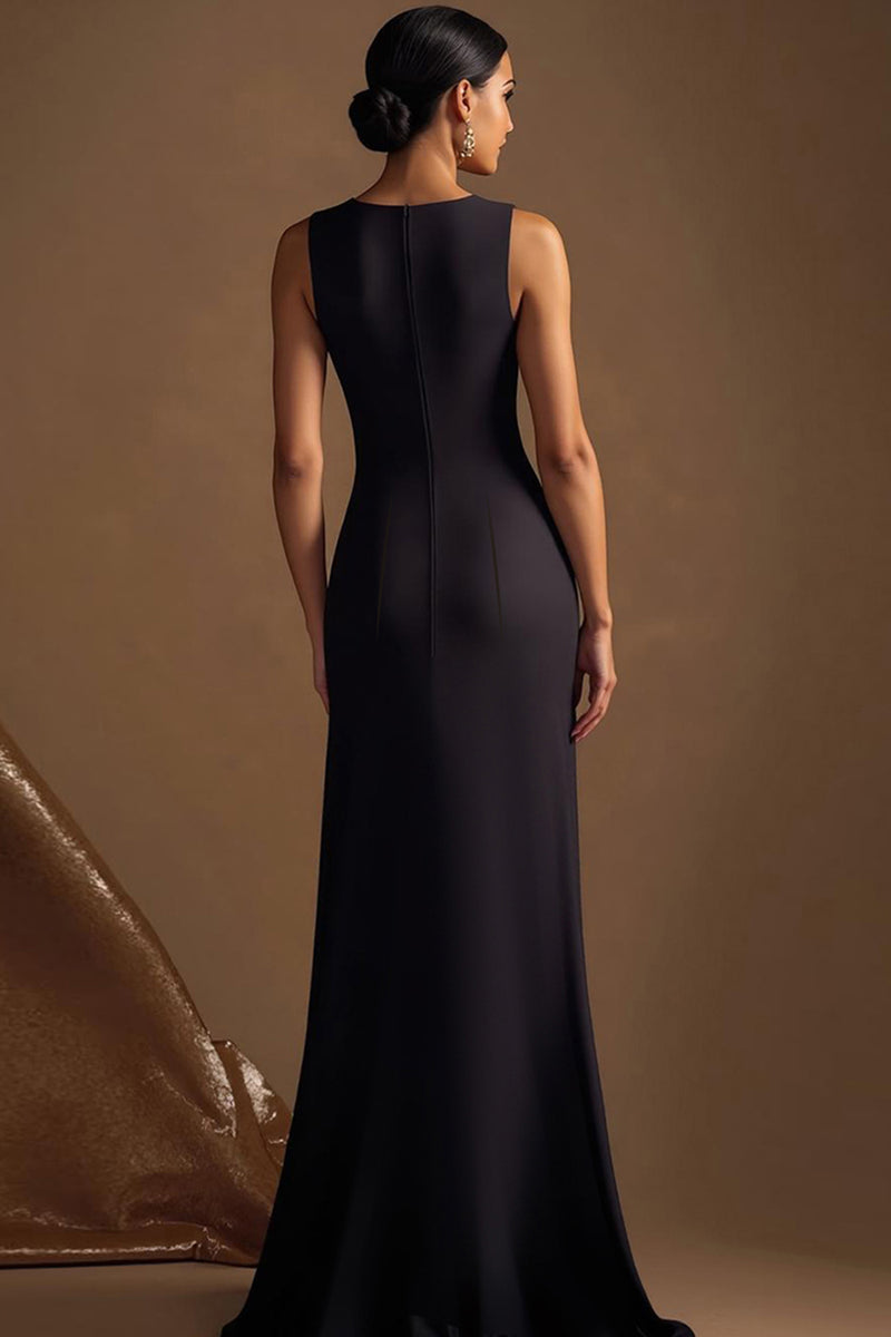 Laden Sie das Bild in den Galerie-Viewer, Einfaches Schwarz Satin Lange Sheath Abendkleid