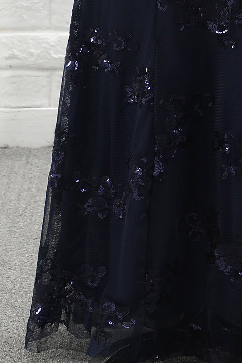 Laden Sie das Bild in den Galerie-Viewer, Meerjungfrau Spaghettiträger Marine Lange Abendkleid mit Pailletten