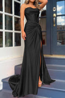 Laden Sie das Bild in den Galerie-Viewer, Orange Meerjungfrau Gerafftes Lang Korsett Abendkleid Mit Schlitz