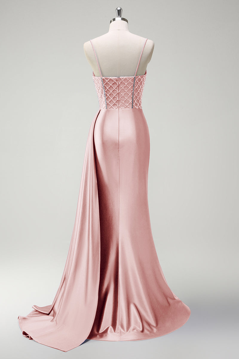 Laden Sie das Bild in den Galerie-Viewer, Glitzer Königsblau Korsett Meerjungfrau Lange Satin Abendkleid mit Schlitz