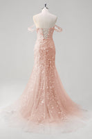 Laden Sie das Bild in den Galerie-Viewer, Blau Meerjungfrau Schulterfrei Korsett Langes Ballkleid mit Rücken Schnürung