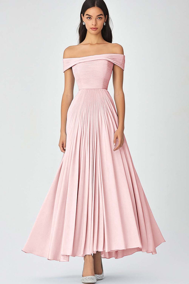 Laden Sie das Bild in den Galerie-Viewer, Himmelblau Schulterfrei A Linie Chiffon Langes Abendkleid