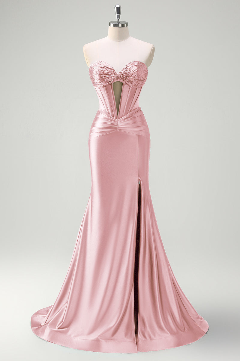 Laden Sie das Bild in den Galerie-Viewer, Glitzer Schwarzes Korsett Perlen Schätzchen Lange Abendkleid