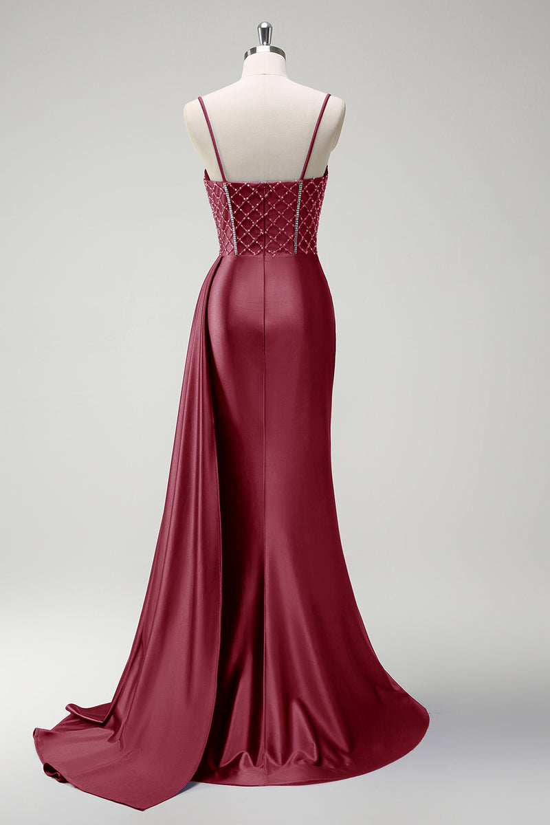 Laden Sie das Bild in den Galerie-Viewer, Glitzer Königsblau Korsett Meerjungfrau Lange Satin Abendkleid mit Schlitz