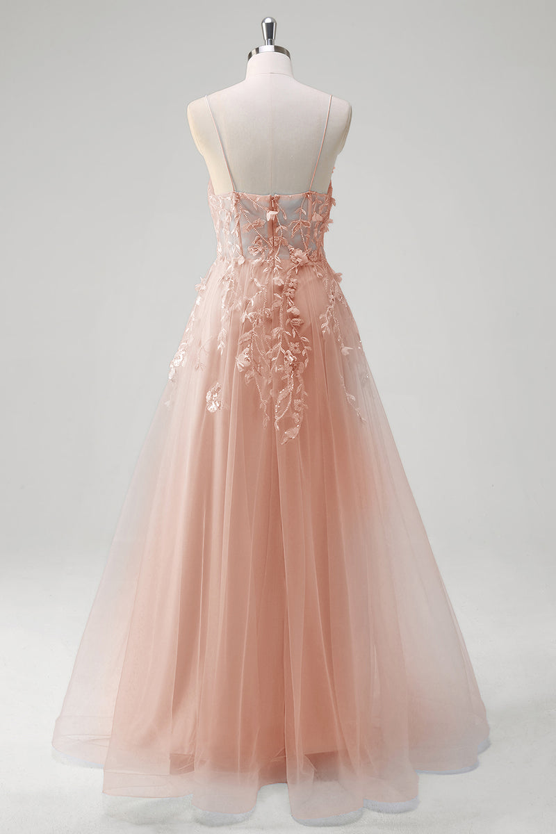 Laden Sie das Bild in den Galerie-Viewer, Blumen Blau A Linie Korsett Lange Abendkleid mit Applikationen