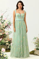 Laden Sie das Bild in den Galerie-Viewer, Grün Tüll Korsett Lang Besticktes Ballkleider