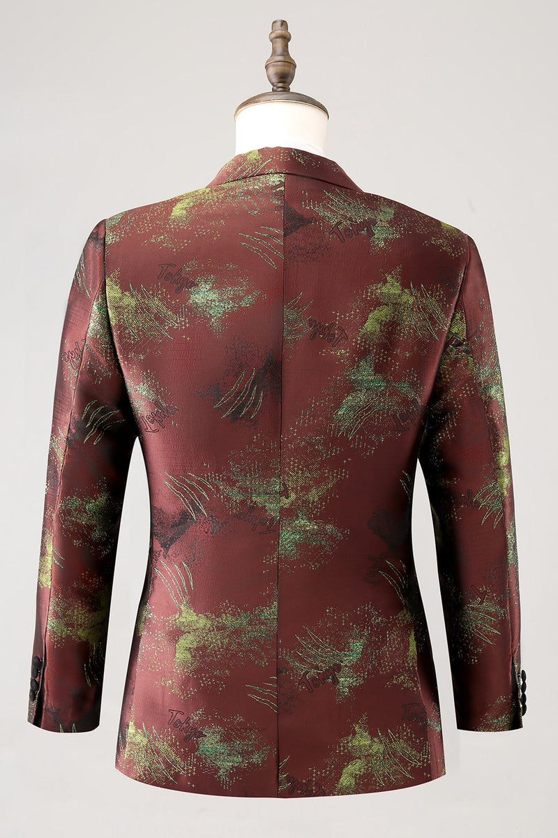 Laden Sie das Bild in den Galerie-Viewer, Brauner Spitzenrevers 2-Teiliger Jacquard Herren Ballanzug mit einem Knopf