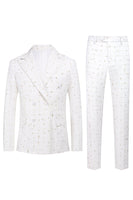 Laden Sie das Bild in den Galerie-Viewer, Weißer Karierter Zweireihiger Eingekerbtes 2-Teiliger Abschlussballanzug für Herren