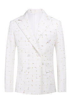 Weißer Karierter Zweireihiger Eingekerbtes 2-Teiliger Abschlussballanzug für Herren