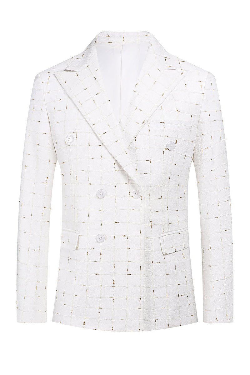 Laden Sie das Bild in den Galerie-Viewer, Weißer Karierter Zweireihiger Eingekerbtes 2-Teiliger Abschlussballanzug für Herren