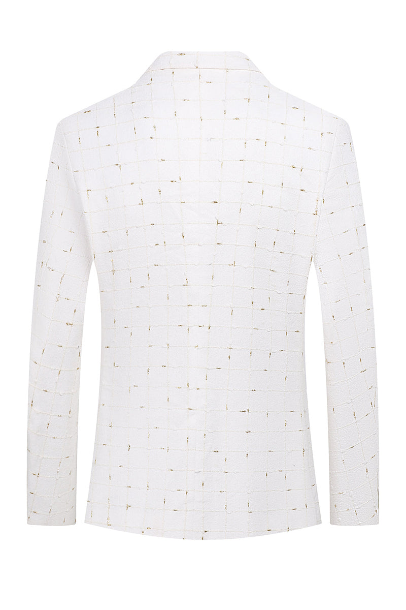 Laden Sie das Bild in den Galerie-Viewer, Weißer Karierter Zweireihiger Eingekerbtes 2-Teiliger Abschlussballanzug für Herren