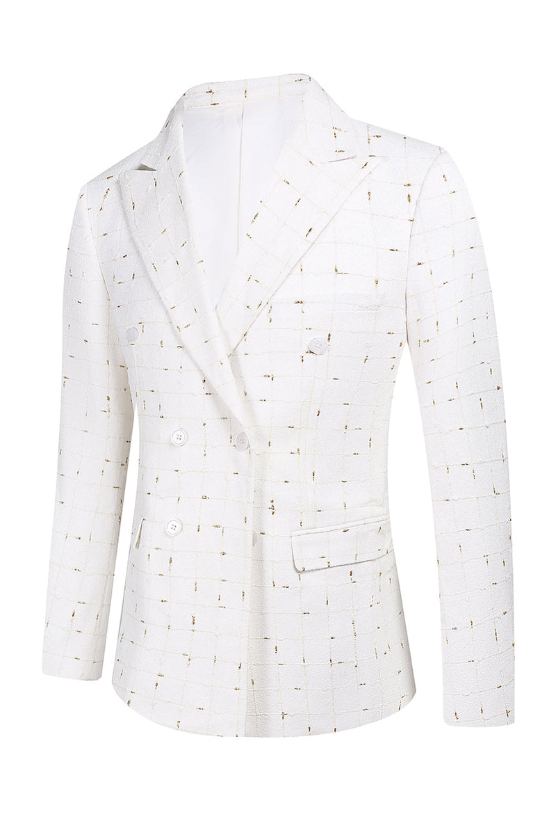 Laden Sie das Bild in den Galerie-Viewer, Weißer Karierter Zweireihiger Eingekerbtes 2-Teiliger Abschlussballanzug für Herren