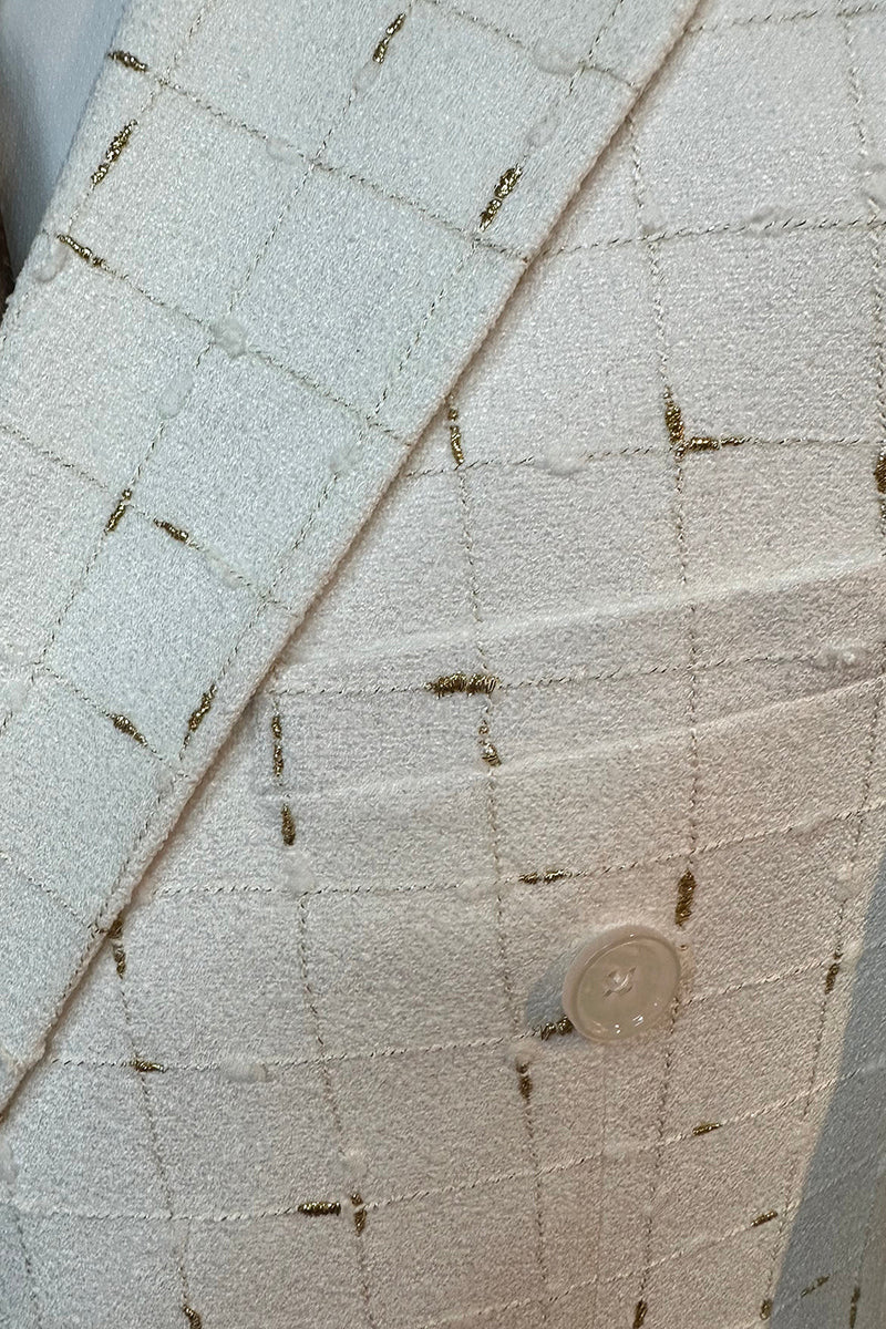 Laden Sie das Bild in den Galerie-Viewer, Weiß Karierte Zweireihe 2-Teiliger Herrenanzüge mit Spitzrevers