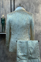 Laden Sie das Bild in den Galerie-Viewer, Glitter Weiß Ein-Knopf Jacquard 2-Teiliger Herrenanzug mit Gürtel