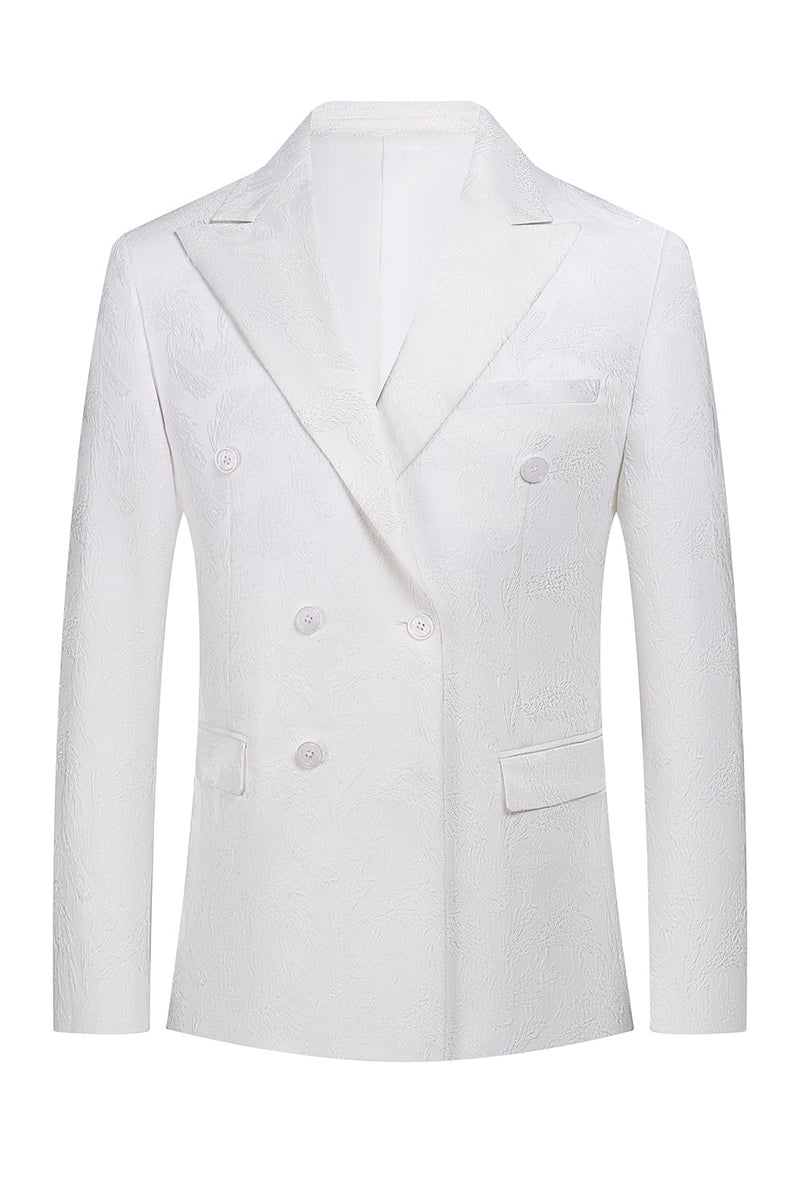 Laden Sie das Bild in den Galerie-Viewer, Weißer Jacquard Spitzen Revers Zweireiher 2-Teiliger Herrenanzug