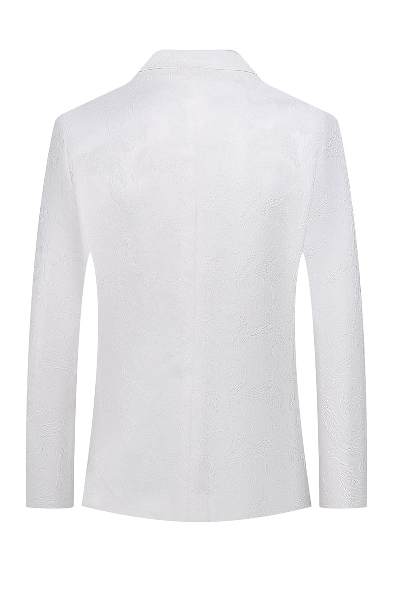 Laden Sie das Bild in den Galerie-Viewer, Weißer Jacquard Spitzen Revers Zweireiher 2-Teiliger Herrenanzug