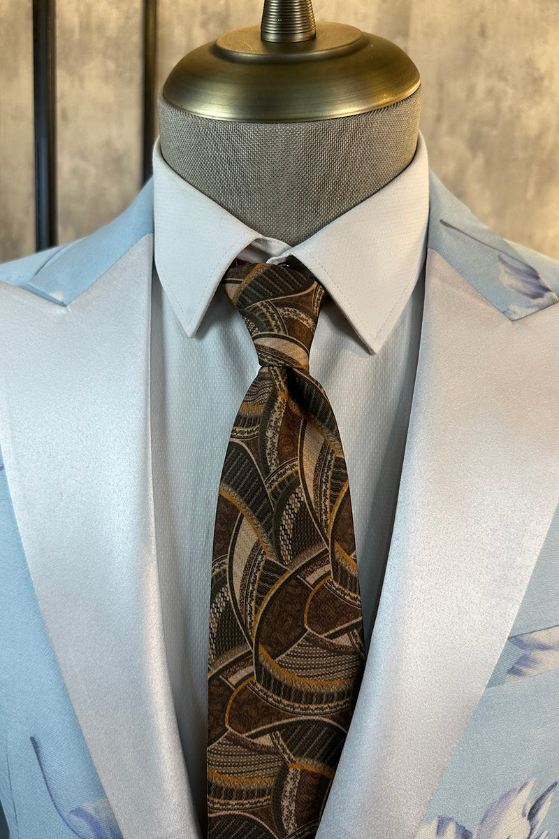 Laden Sie das Bild in den Galerie-Viewer, Hellblau Floral Ein-Knopf Spitzenrevers 2-Teiliger Herrenanzug