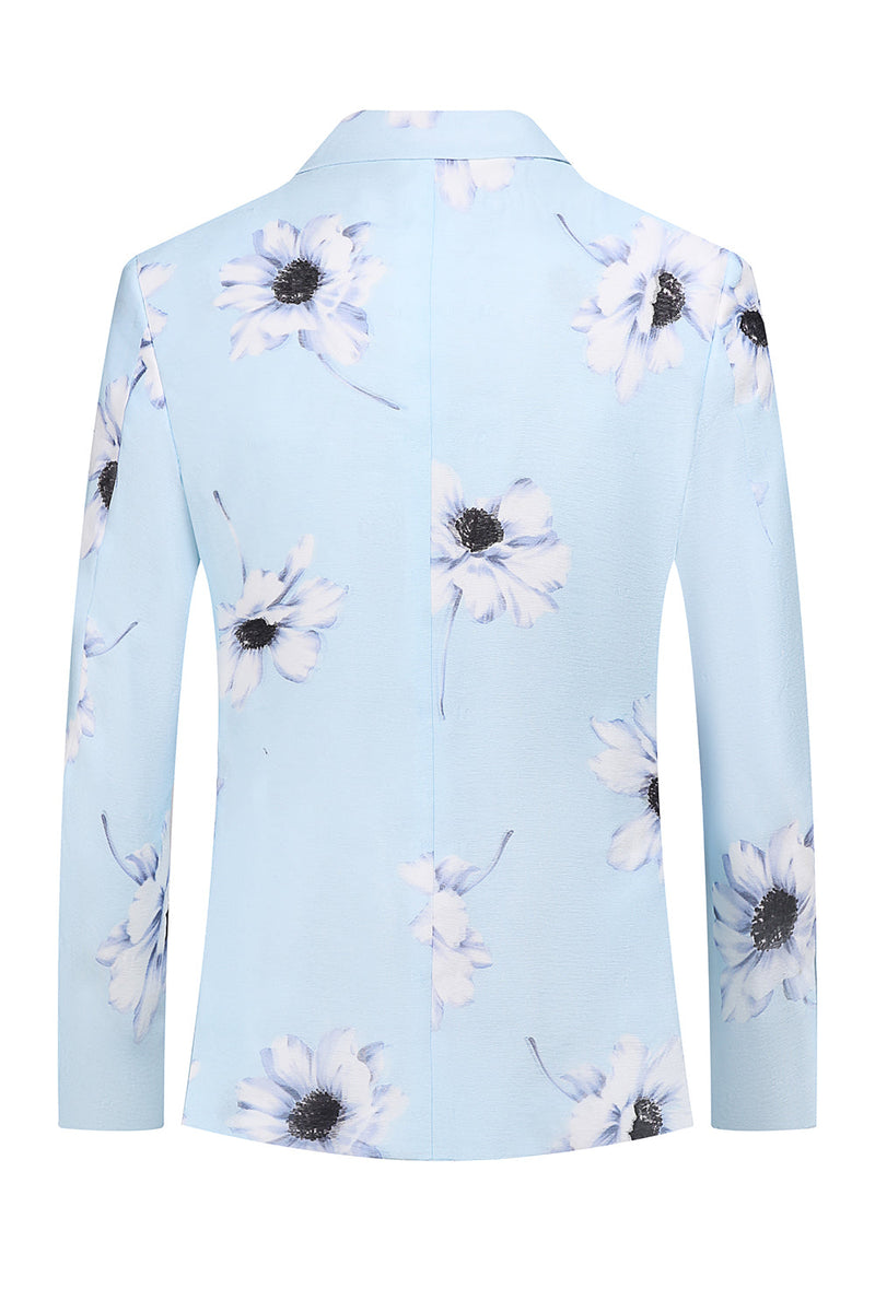 Laden Sie das Bild in den Galerie-Viewer, Hellblaues Spitzenrevers Ein-Knopf 2-Teiliger Geblümte Herren Ballanzug