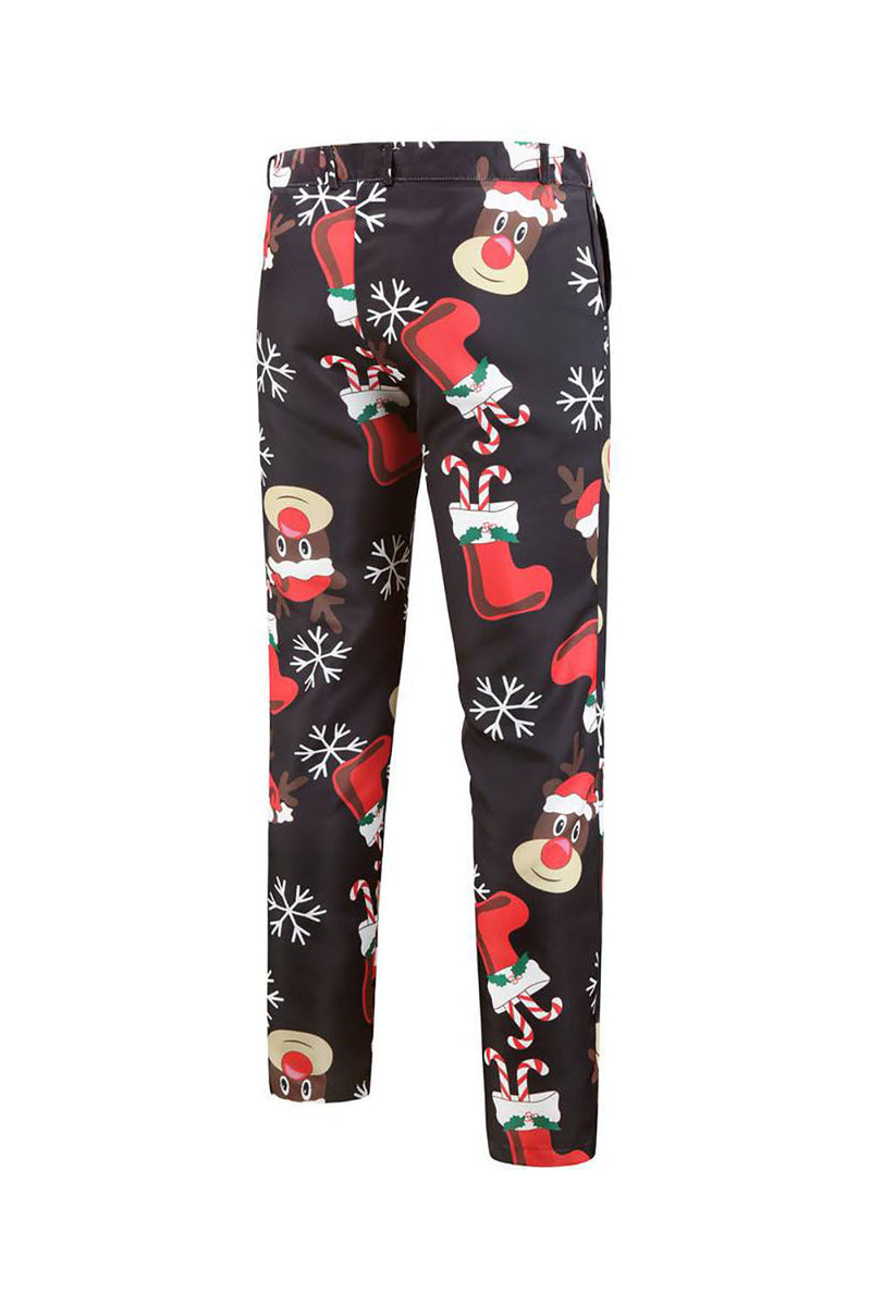 Laden Sie das Bild in den Galerie-Viewer, Schwarz Ein-Knopf Gekerbtes Revers 3-Teiliger Weihnachtsanzug für Herren