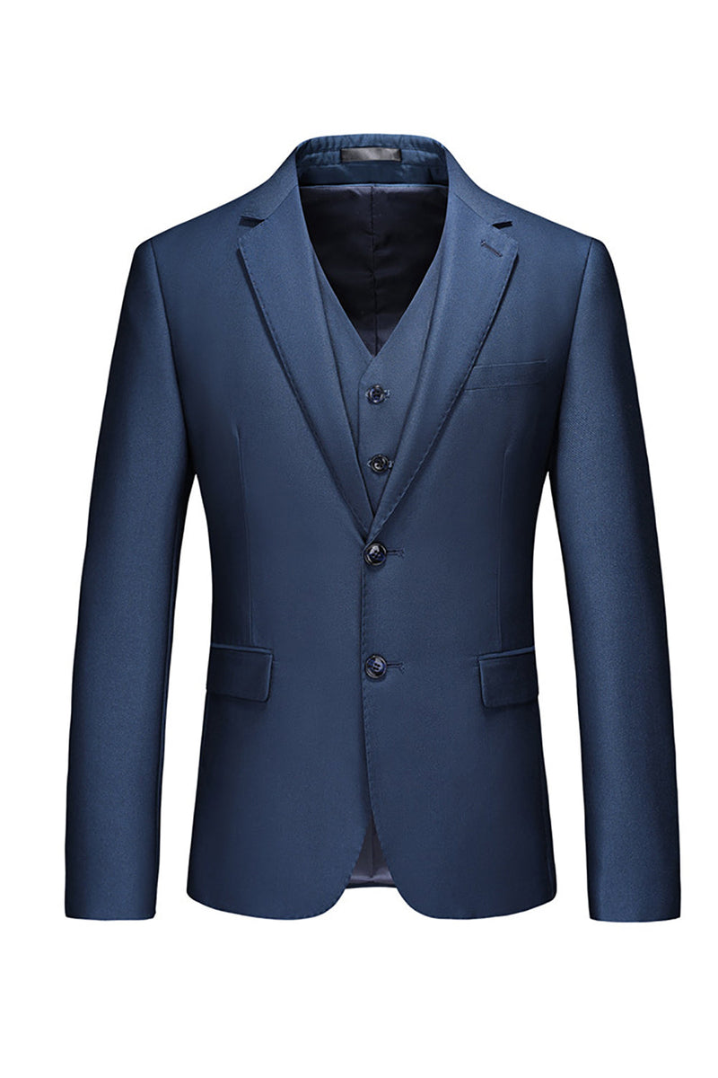 Laden Sie das Bild in den Galerie-Viewer, Schwarze Gekerbtes Revers 3-Teiliger mit zwei Knöpfen Herren Ballanzug