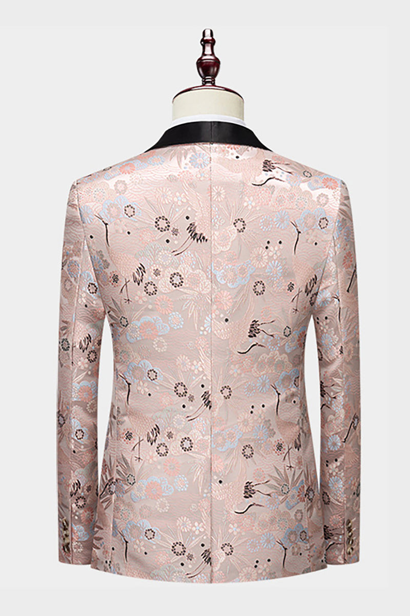 Laden Sie das Bild in den Galerie-Viewer, Leichter Khaki Ein-Knopf Jacquard Schalrevers 2-Teiliger Ballanzug für Herren