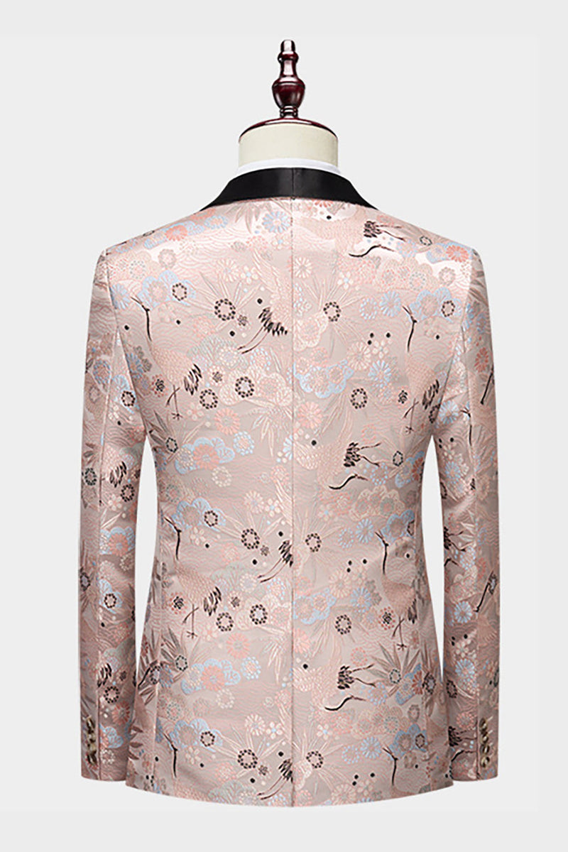 Laden Sie das Bild in den Galerie-Viewer, Leichter Khaki Ein-Knopf Jacquard Schalrevers 2-Teiliger Ballanzug für Herren