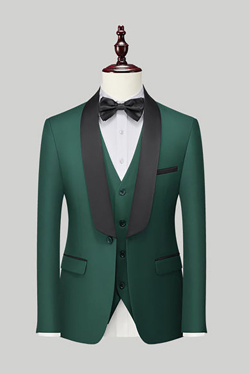 Laden Sie das Bild in den Galerie-Viewer, Schwarze 3-Teiliger Ein-Knopf Schal Revers Herrenanzug