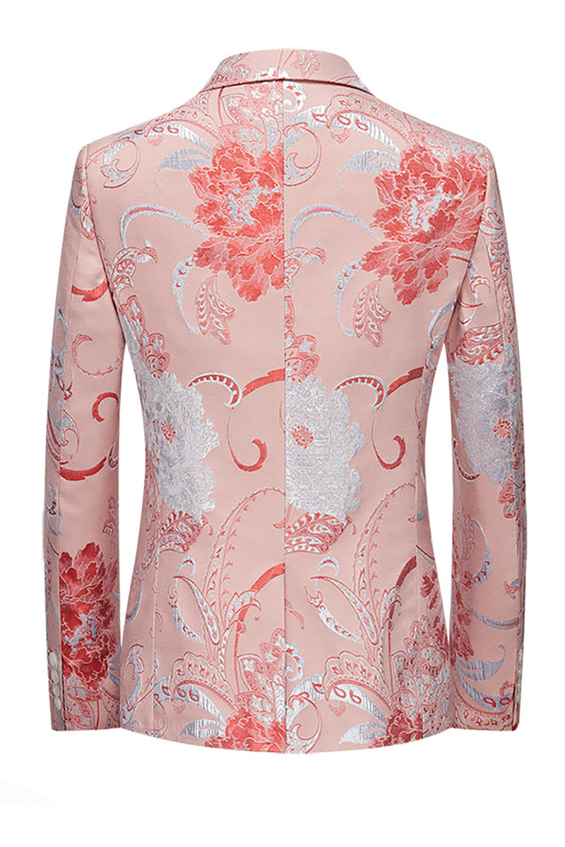 Laden Sie das Bild in den Galerie-Viewer, Hellrosa Gekerbte Revers Jacquard Ein-Knopf 2-Teiliger Herren Ballanzug