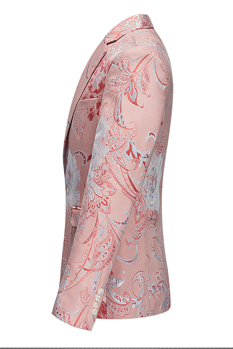 Laden Sie das Bild in den Galerie-Viewer, Hellrosa Gekerbte Revers Jacquard Ein-Knopf 2-Teiliger Herren Ballanzug