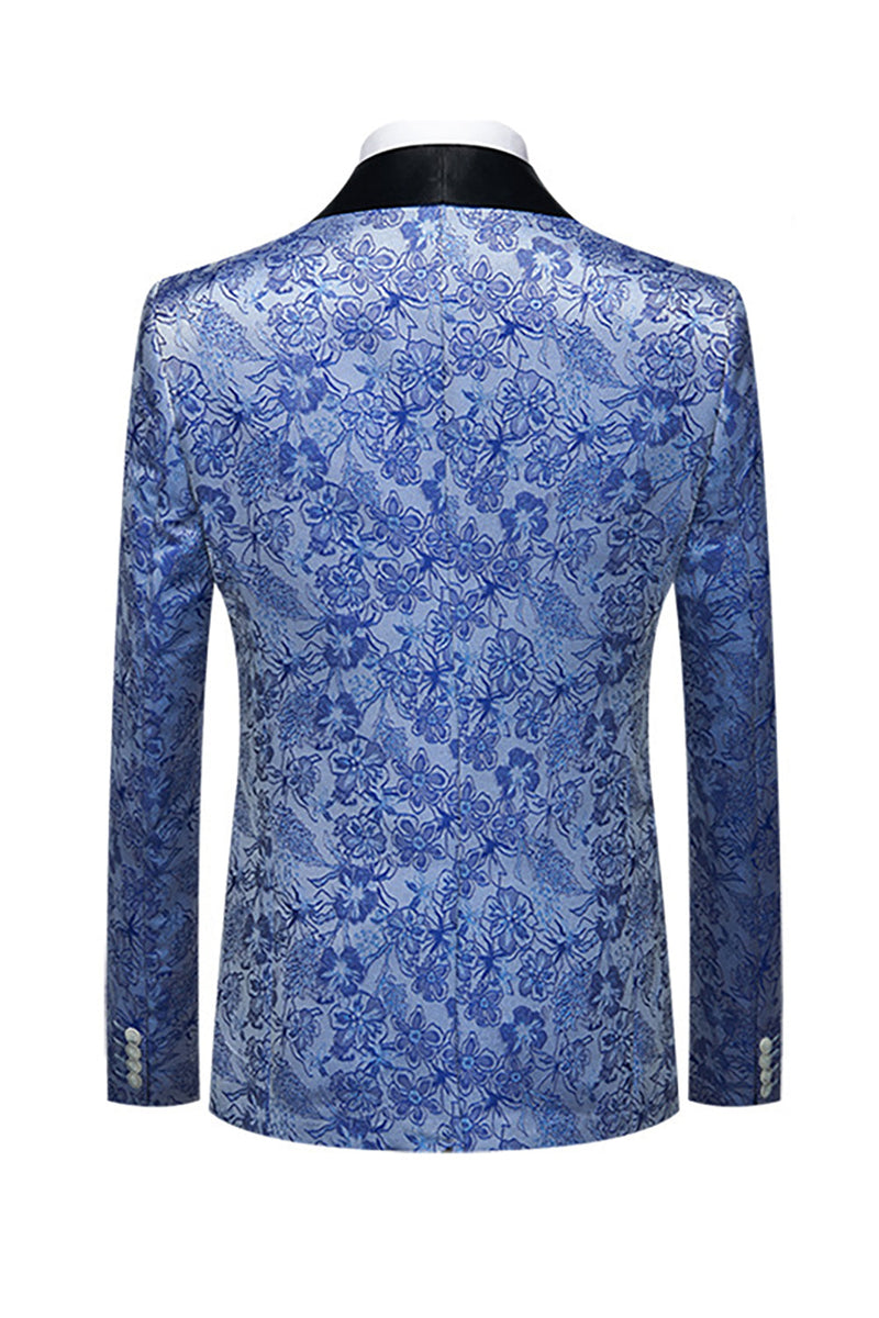 Laden Sie das Bild in den Galerie-Viewer, Hellblaues Ein-Knopf Schal Revers Jacquard 3-Teiliger Ballanzug für Herren