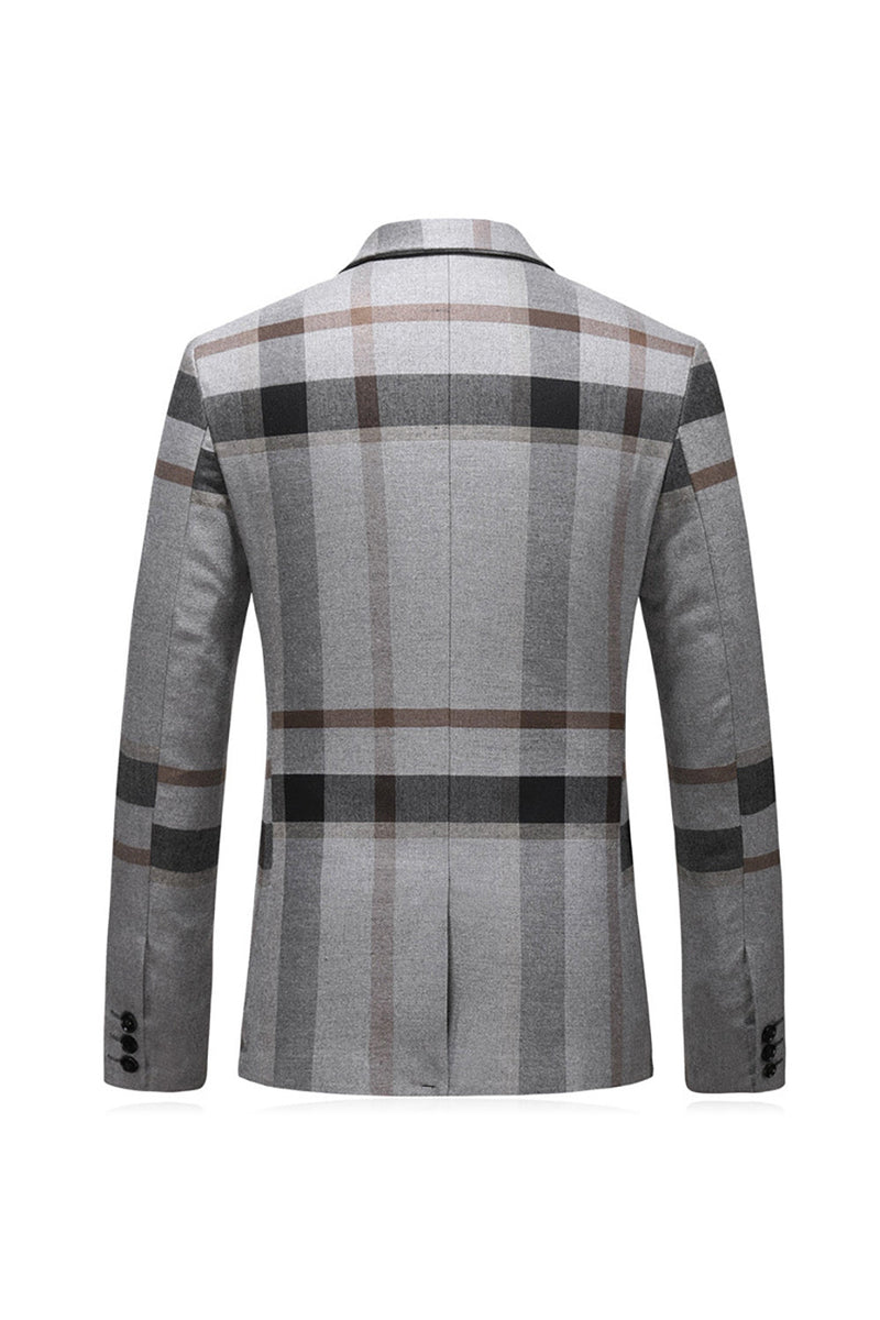 Laden Sie das Bild in den Galerie-Viewer, Grau Gestreiftes Ein-Knopf Gekerbtes Revers Herren 3-Teiliger Abendanzug