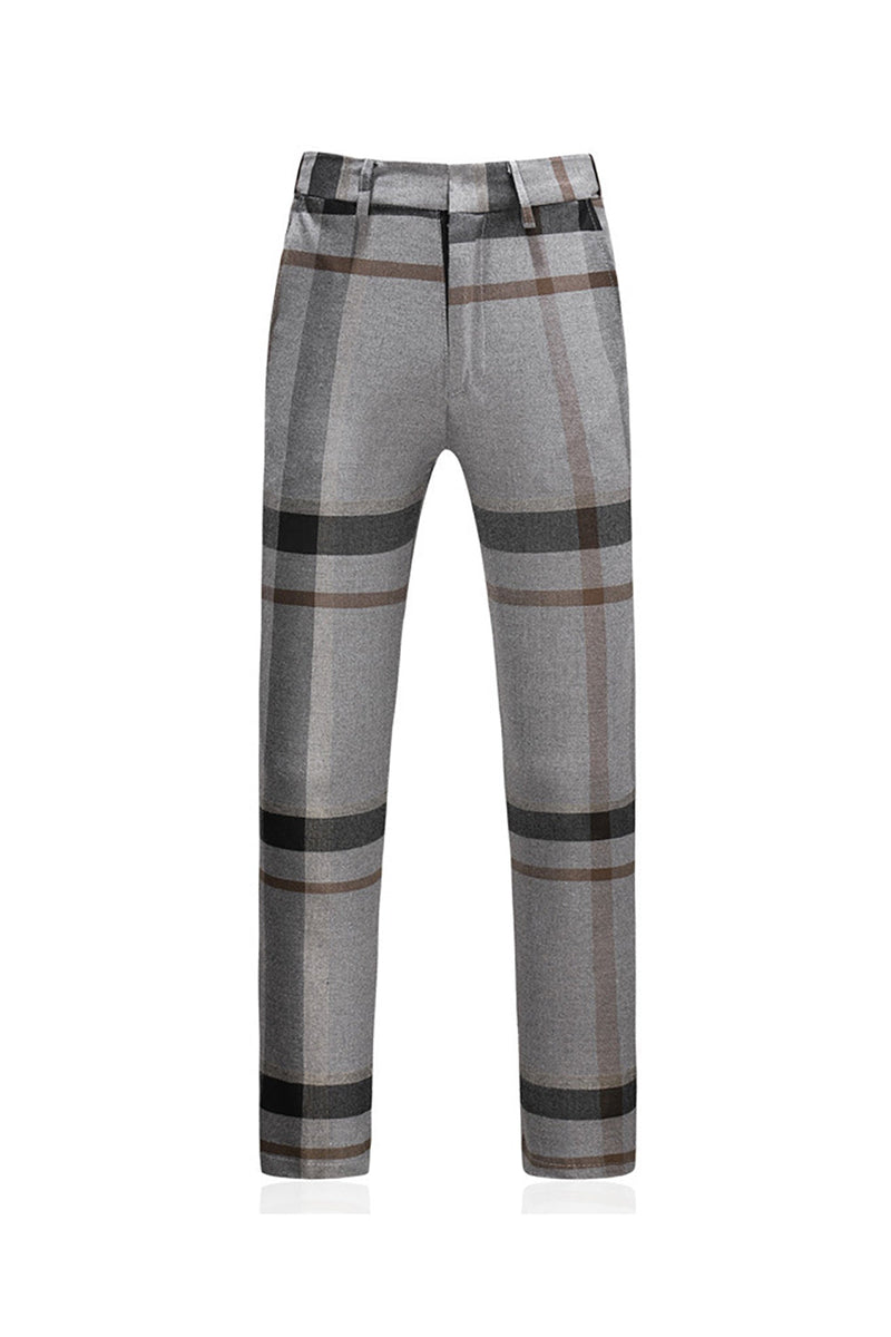 Laden Sie das Bild in den Galerie-Viewer, Grau Gestreiftes Ein-Knopf Gekerbtes Revers Herren 3-Teiliger Abendanzug