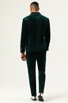 Dunkelgrüner 2-Teiliger Doppelreiher Herren Abendnzug mit Gekerbtem Revers