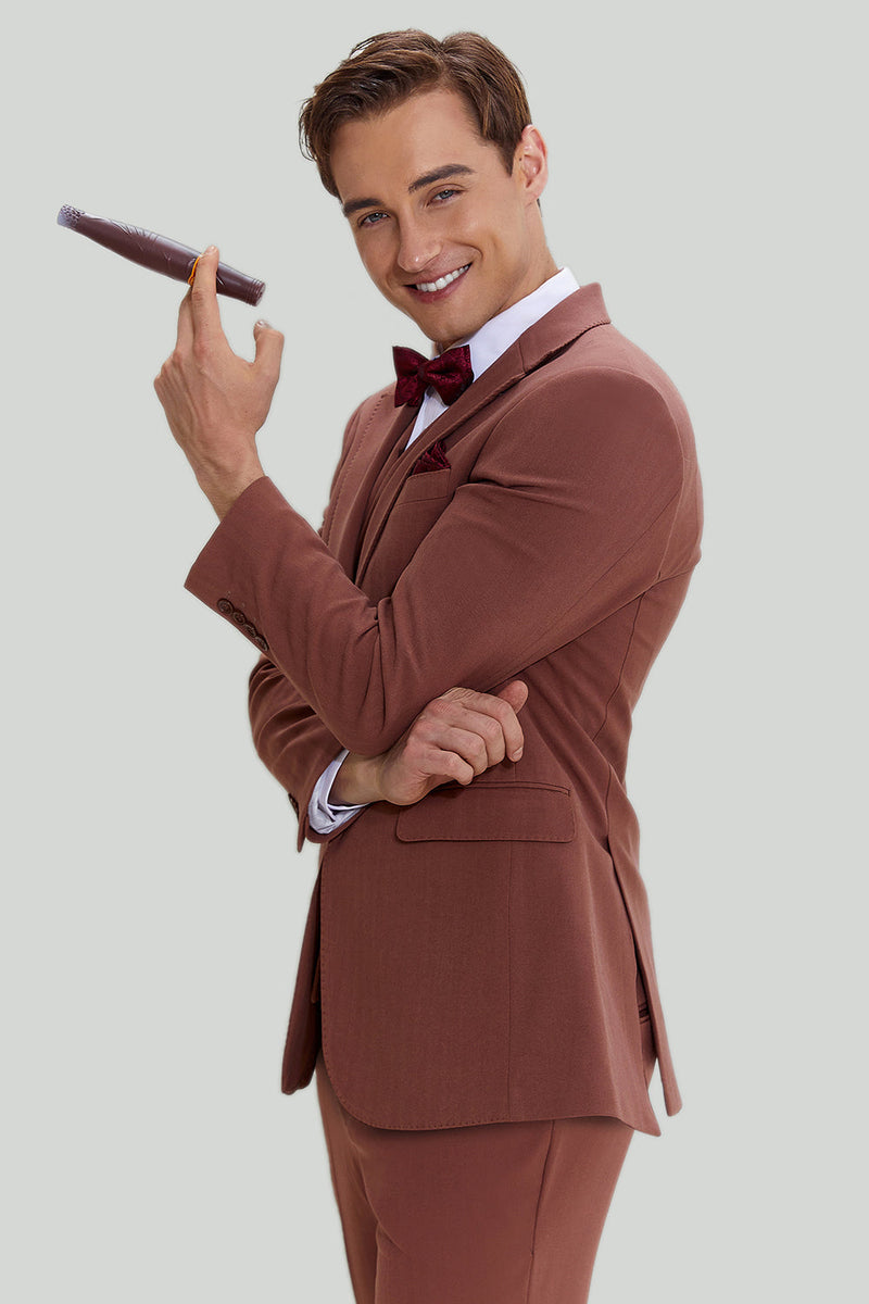 Laden Sie das Bild in den Galerie-Viewer, Hellbraune 3-Teiliger Einreihige Abendanzug mit Gekerbtem Revers