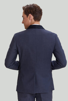 Herrengrau Gekerbtes Revers 3-Teiliger Jacquard-Abendanzug für Herren