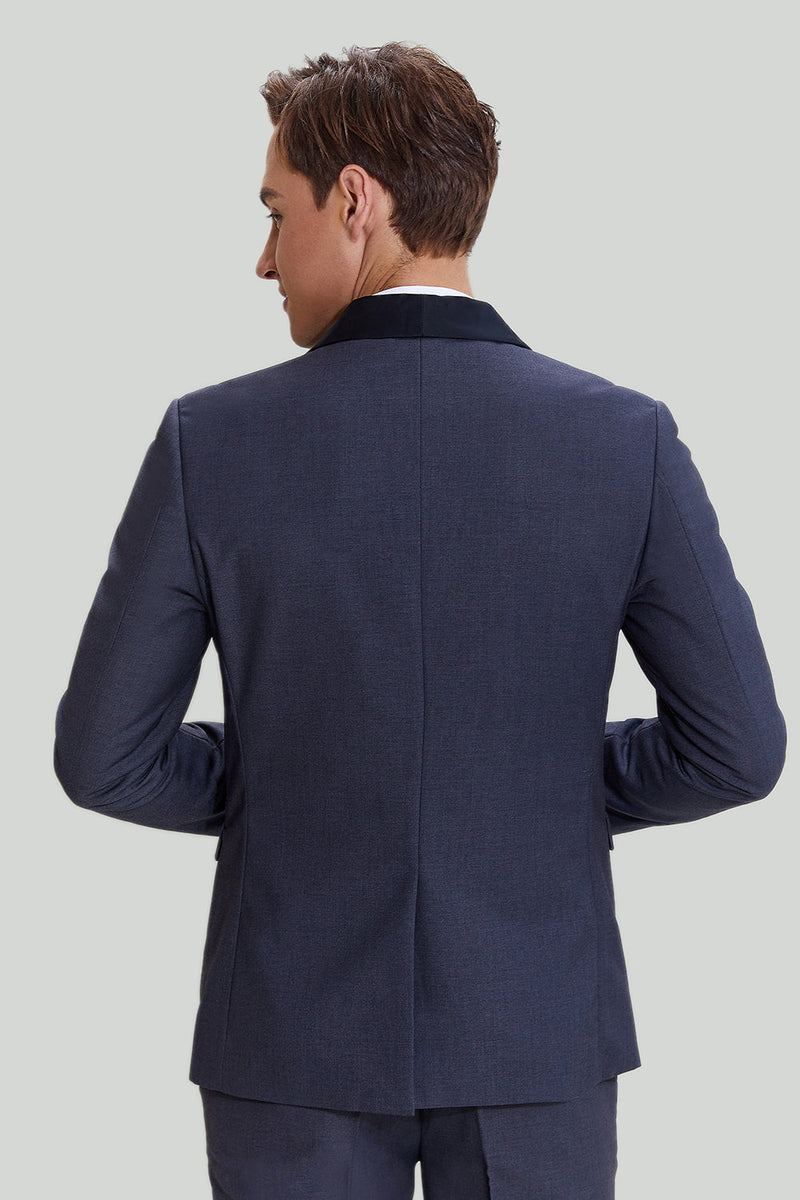 Laden Sie das Bild in den Galerie-Viewer, Herrengrau Gekerbtes Revers 3-Teiliger Jacquard-Abendanzug für Herren