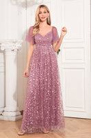 Laden Sie das Bild in den Galerie-Viewer, A-Linie Dusty Rose Mutter der Braut Kleid mit Applikationen