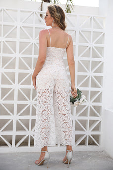 Weiße Spitzen-Verlobungsparty-Jumpsuits