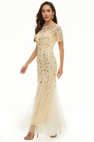 Laden Sie das Bild in den Galerie-Viewer, Leaves Pailletten Mutterkleid mit kurzen Ärmeln