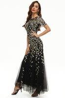 Laden Sie das Bild in den Galerie-Viewer, Leaves Pailletten Mutterkleid mit kurzen Ärmeln