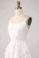 Laden Sie das Bild in den Galerie-Viewer, Weißes kurzes Abschlusskleid mit Spaghettiträgern in A-Linie