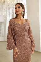 Laden Sie das Bild in den Galerie-Viewer, Burgunde Glitzerndes Meerjungfrau Abendkleider mit Pailletten